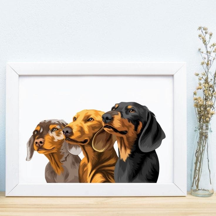 Three Dachshund Dogs Framed